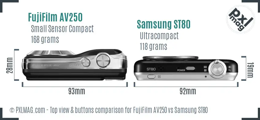 FujiFilm AV250 vs Samsung ST80 top view buttons comparison