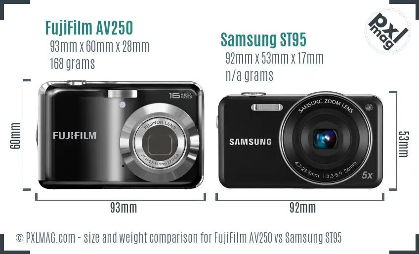 FujiFilm AV250 vs Samsung ST95 size comparison