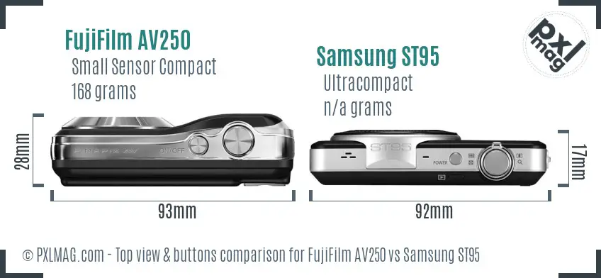 FujiFilm AV250 vs Samsung ST95 top view buttons comparison