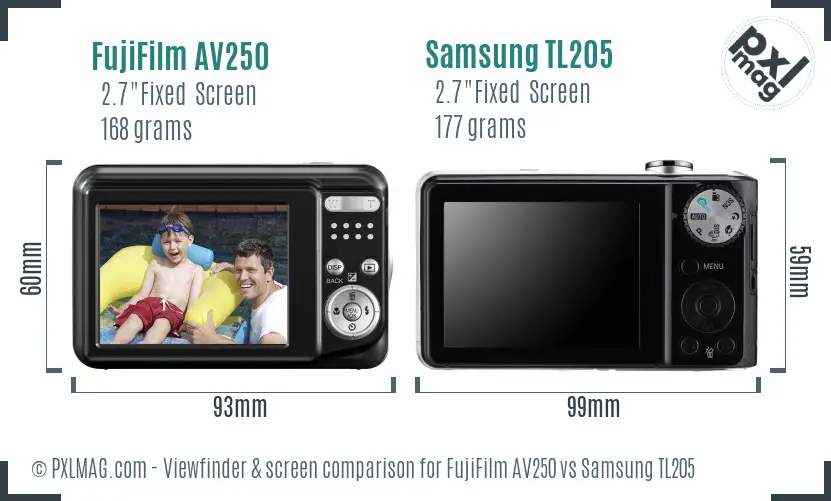 FujiFilm AV250 vs Samsung TL205 Screen and Viewfinder comparison FujiFilm AV250 vs Samsung TL205 Screen and Viewfinder comparison