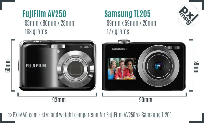 FujiFilm AV250 vs Samsung TL205 size comparison FujiFilm AV250 vs Samsung TL205 size comparison