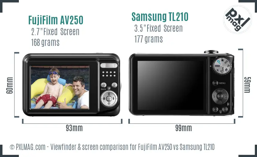 FujiFilm AV250 vs Samsung TL210 Screen and Viewfinder comparison