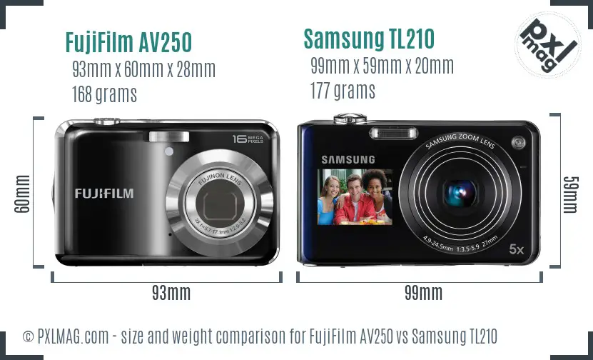 FujiFilm AV250 vs Samsung TL210 size comparison