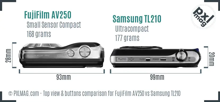 FujiFilm AV250 vs Samsung TL210 top view buttons comparison