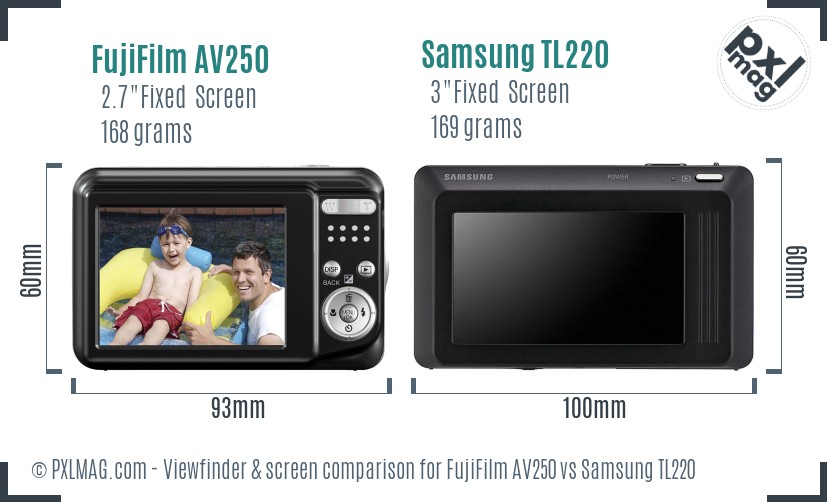 FujiFilm AV250 vs Samsung TL220 Screen and Viewfinder comparison