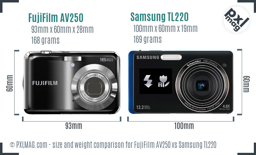 FujiFilm AV250 vs Samsung TL220 size comparison