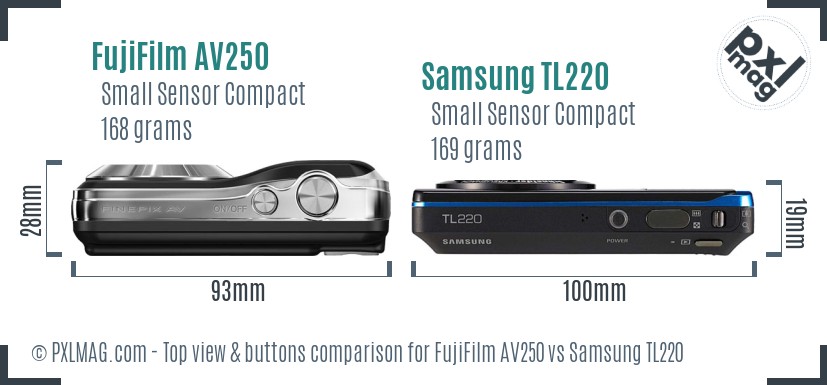 FujiFilm AV250 vs Samsung TL220 top view buttons comparison