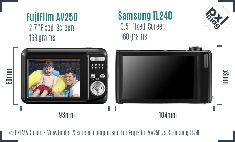 FujiFilm AV250 vs Samsung TL240 Screen and Viewfinder comparison