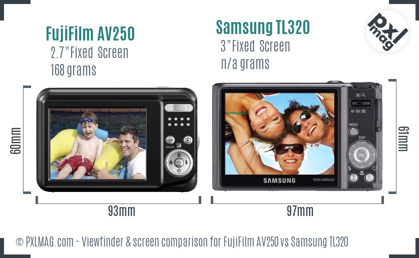 FujiFilm AV250 vs Samsung TL320 Screen and Viewfinder comparison