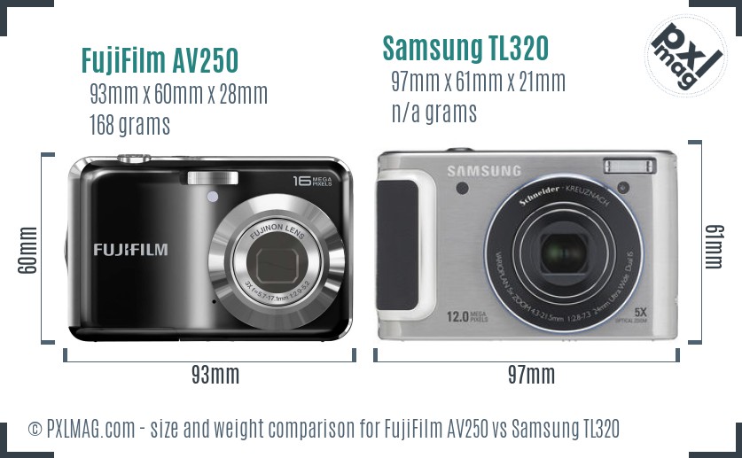 FujiFilm AV250 vs Samsung TL320 size comparison