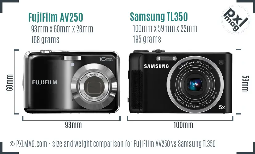 FujiFilm AV250 vs Samsung TL350 size comparison