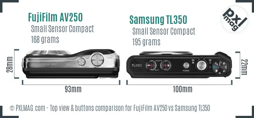 FujiFilm AV250 vs Samsung TL350 top view buttons comparison