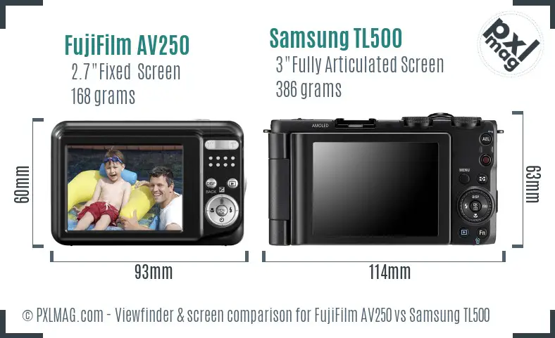 FujiFilm AV250 vs Samsung TL500 Screen and Viewfinder comparison