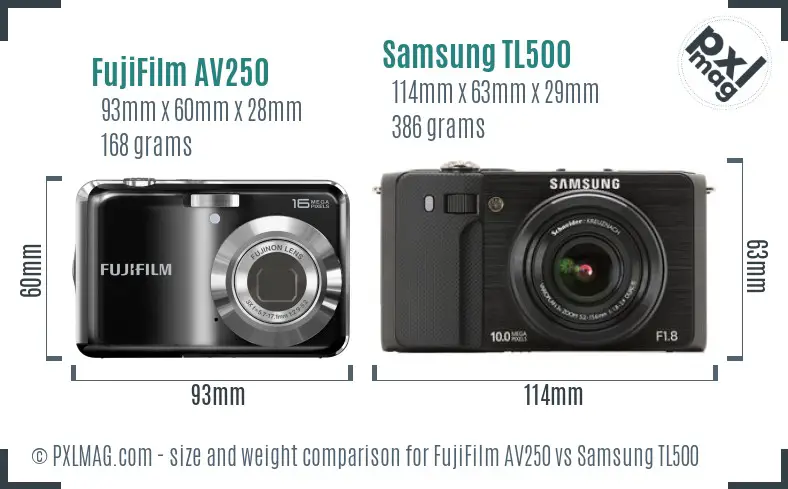 FujiFilm AV250 vs Samsung TL500 size comparison