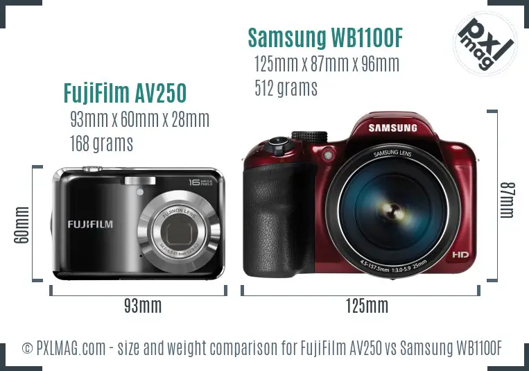 FujiFilm AV250 vs Samsung WB1100F size comparison FujiFilm AV250 vs Samsung WB1100F size comparison
