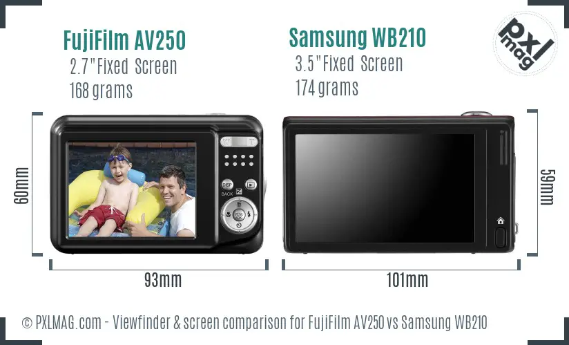 FujiFilm AV250 vs Samsung WB210 Screen and Viewfinder comparison