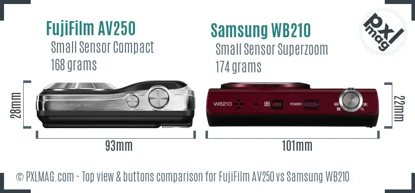 FujiFilm AV250 vs Samsung WB210 top view buttons comparison