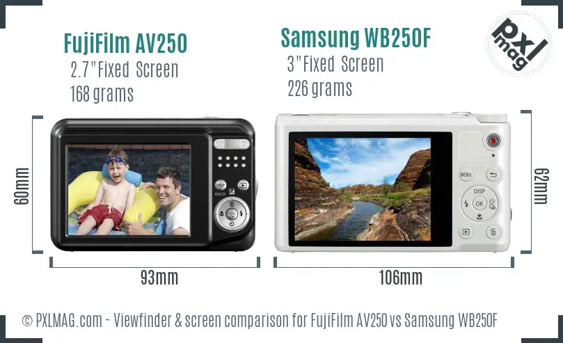 FujiFilm AV250 vs Samsung WB250F Screen and Viewfinder comparison FujiFilm AV250 vs Samsung WB250F Screen and Viewfinder comparison