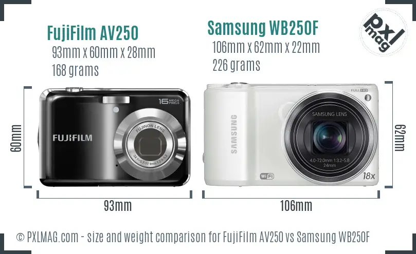 FujiFilm AV250 vs Samsung WB250F size comparison FujiFilm AV250 vs Samsung WB250F size comparison
