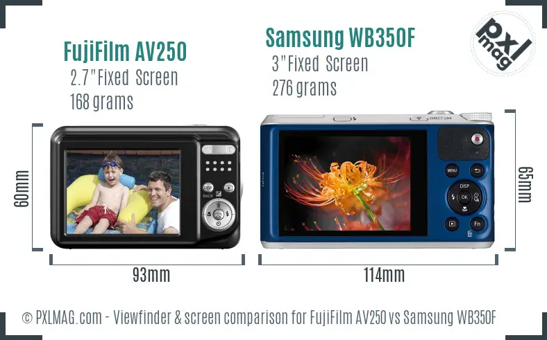 FujiFilm AV250 vs Samsung WB350F Screen and Viewfinder comparison