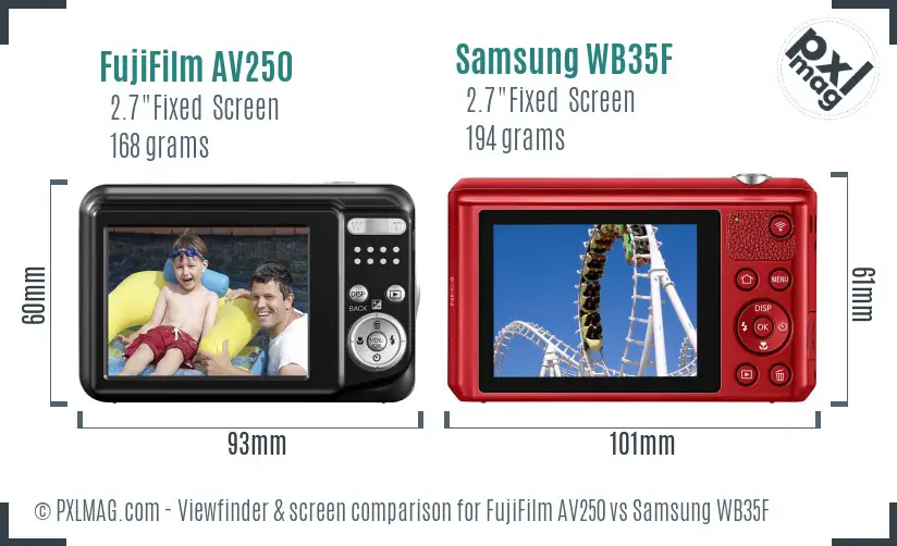 FujiFilm AV250 vs Samsung WB35F Screen and Viewfinder comparison