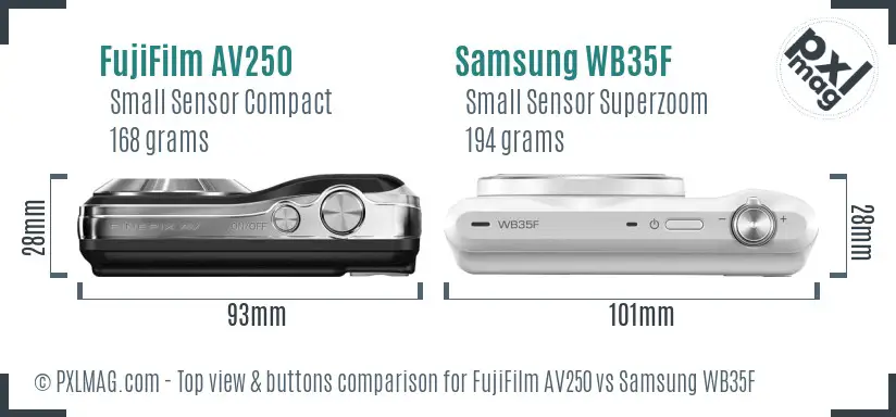 FujiFilm AV250 vs Samsung WB35F top view buttons comparison