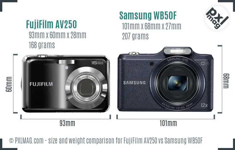 FujiFilm AV250 vs Samsung WB50F size comparison FujiFilm AV250 vs Samsung WB50F size comparison
