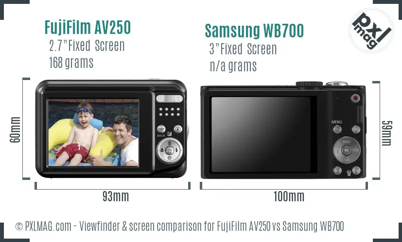 FujiFilm AV250 vs Samsung WB700 Screen and Viewfinder comparison