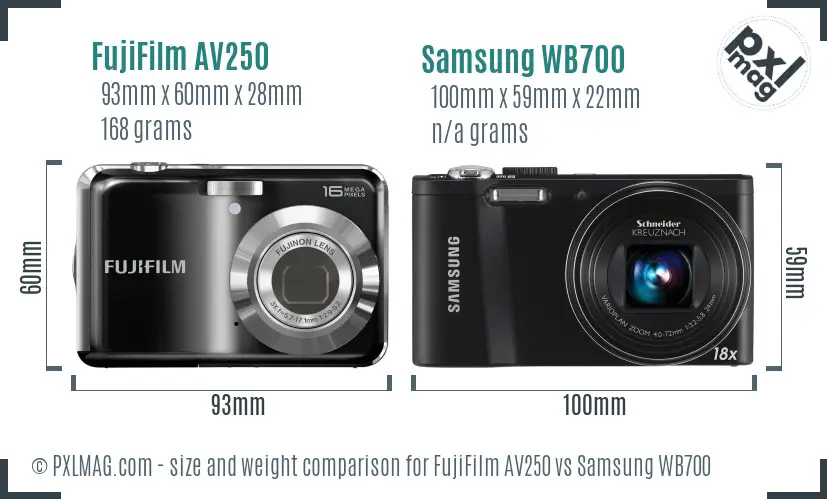 FujiFilm AV250 vs Samsung WB700 size comparison