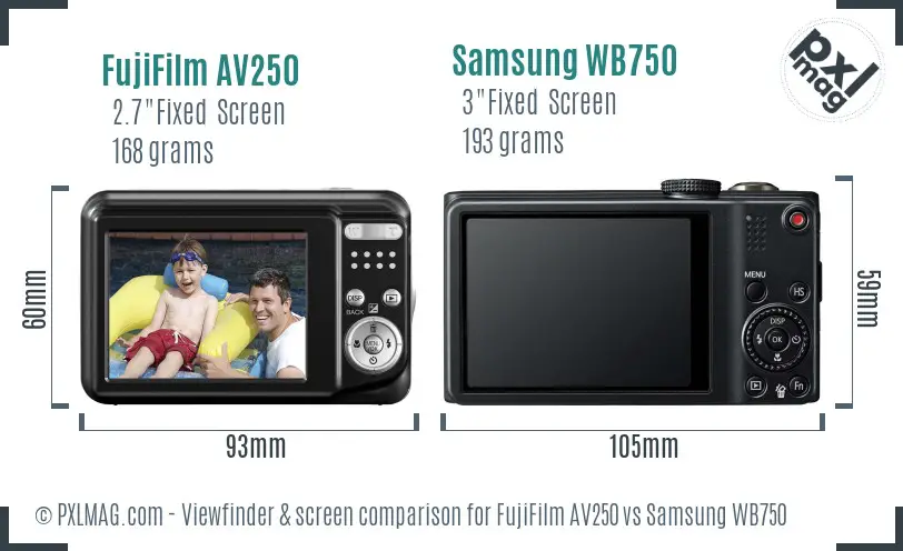 FujiFilm AV250 vs Samsung WB750 Screen and Viewfinder comparison FujiFilm AV250 vs Samsung WB750 Screen and Viewfinder comparison