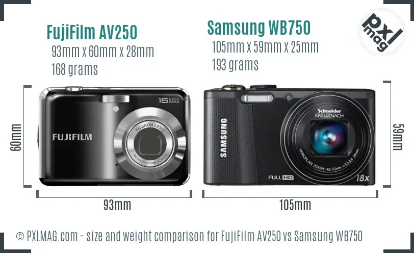 FujiFilm AV250 vs Samsung WB750 size comparison FujiFilm AV250 vs Samsung WB750 size comparison