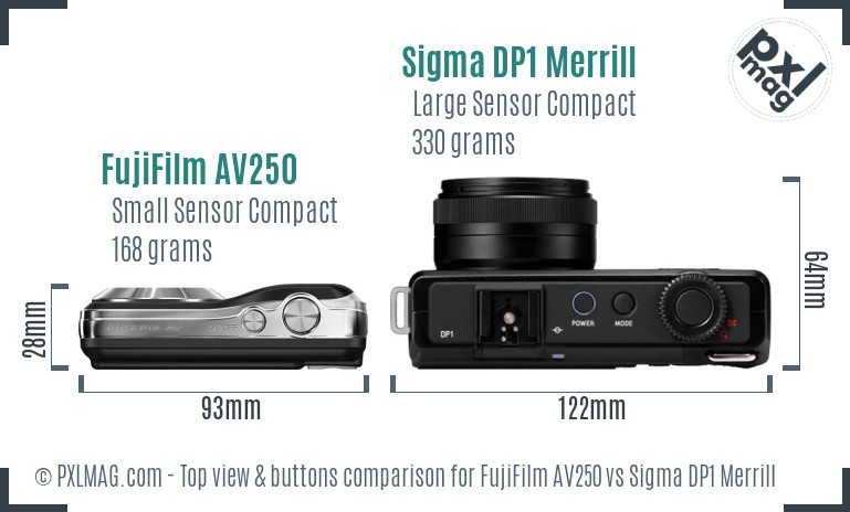 FujiFilm AV250 vs Sigma DP1 Merrill top view buttons comparison