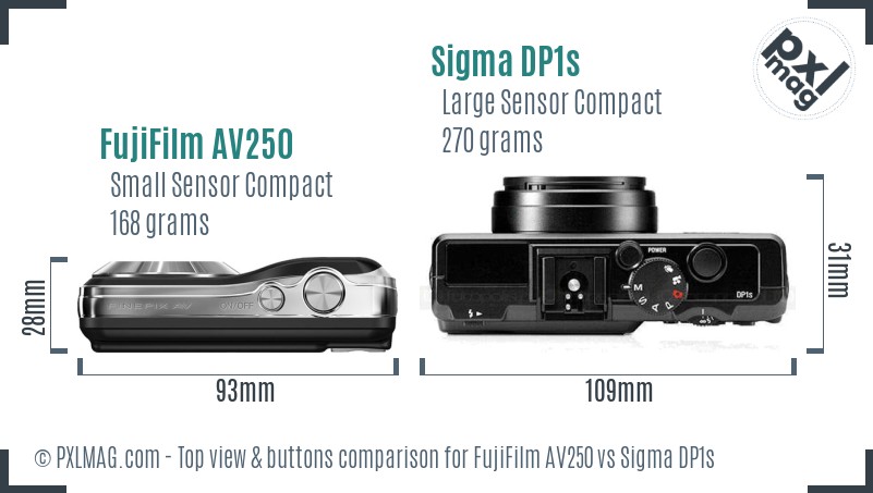 FujiFilm AV250 vs Sigma DP1s top view buttons comparison