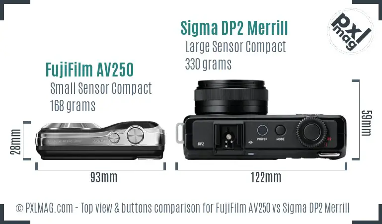 FujiFilm AV250 vs Sigma DP2 Merrill top view buttons comparison