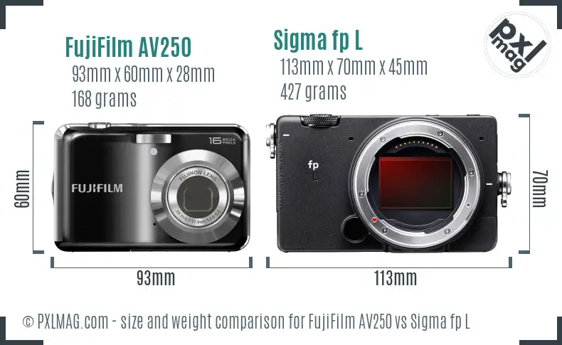 FujiFilm AV250 vs Sigma fp L size comparison
