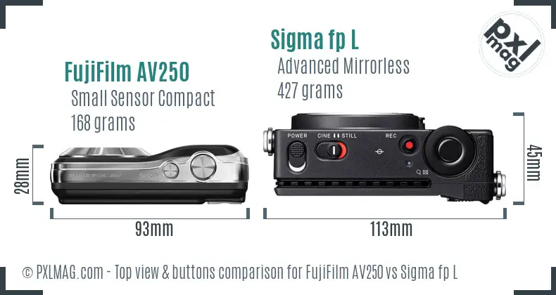 FujiFilm AV250 vs Sigma fp L top view buttons comparison