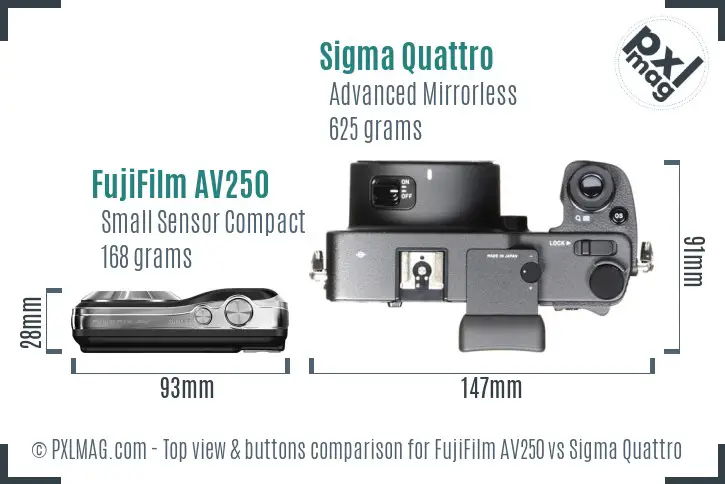 FujiFilm AV250 vs Sigma Quattro top view buttons comparison FujiFilm AV250 vs Sigma Quattro top view buttons comparison