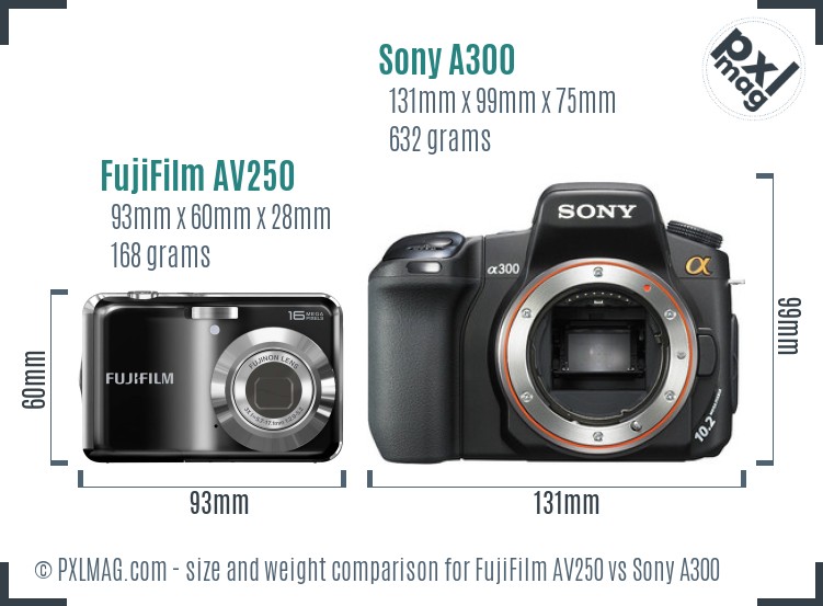 FujiFilm AV250 vs Sony A300 size comparison FujiFilm AV250 vs Sony A300 size comparison
