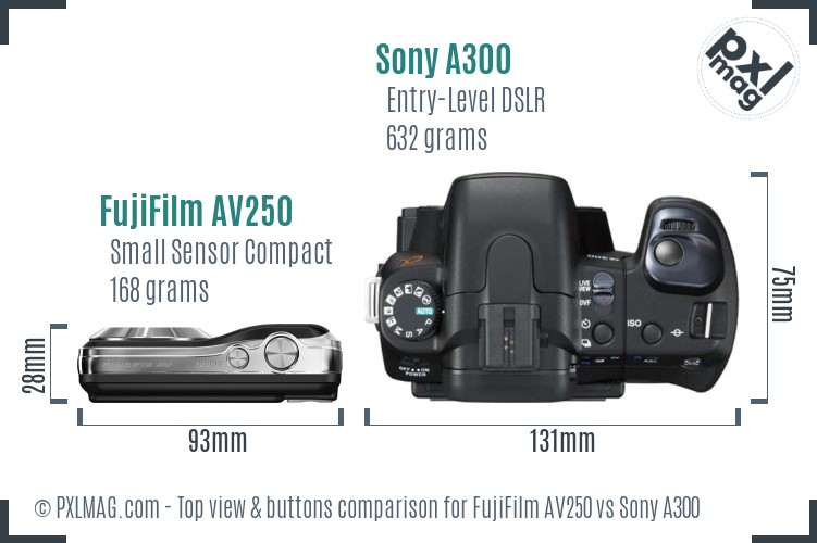 FujiFilm AV250 vs Sony A300 top view buttons comparison