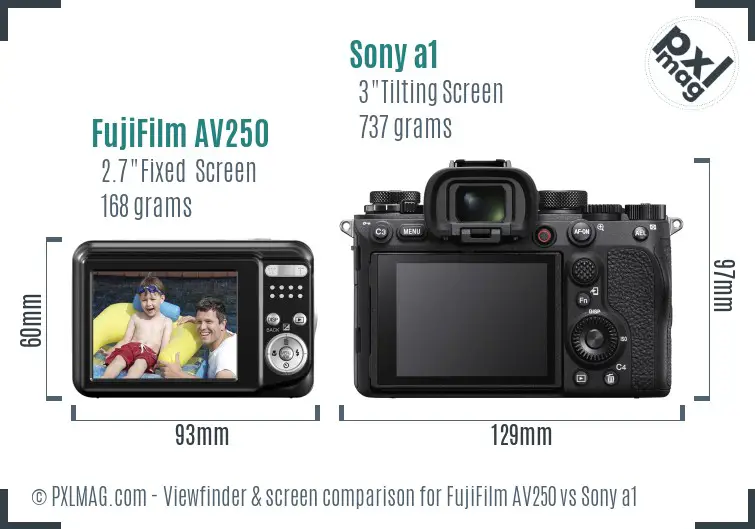 FujiFilm AV250 vs Sony a1 Screen and Viewfinder comparison