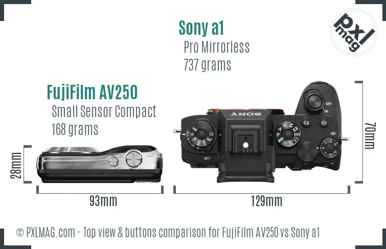 FujiFilm AV250 vs Sony a1 top view buttons comparison