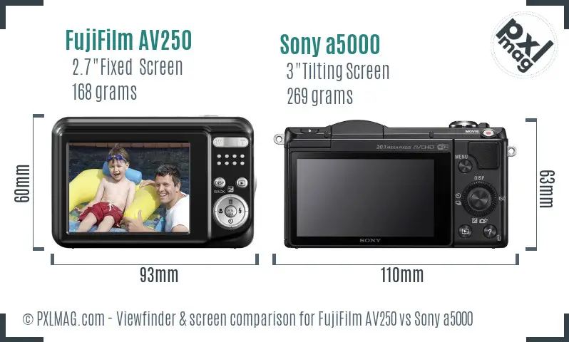 FujiFilm AV250 vs Sony a5000 Screen and Viewfinder comparison