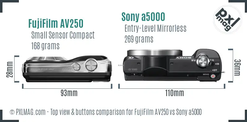 FujiFilm AV250 vs Sony a5000 top view buttons comparison