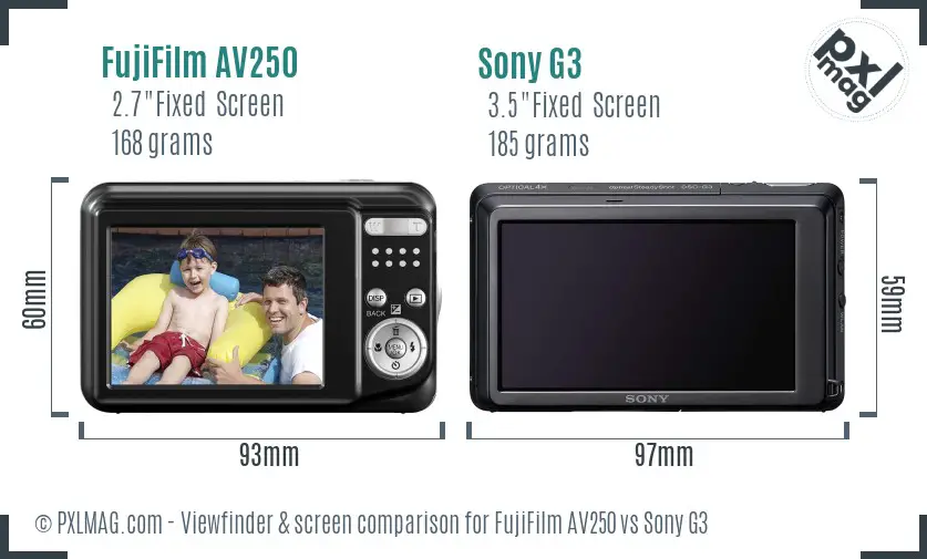FujiFilm AV250 vs Sony G3 Screen and Viewfinder comparison