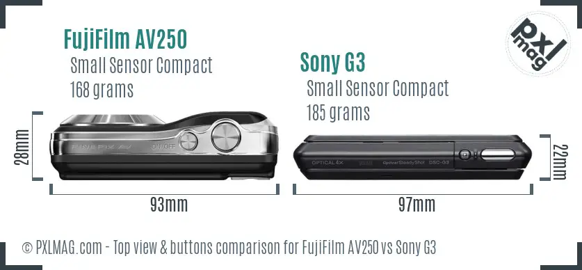 FujiFilm AV250 vs Sony G3 top view buttons comparison