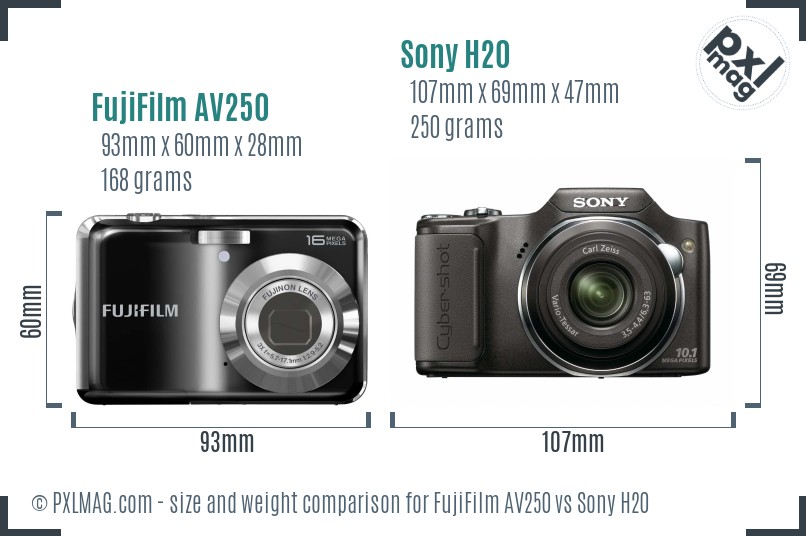 FujiFilm AV250 vs Sony H20 size comparison