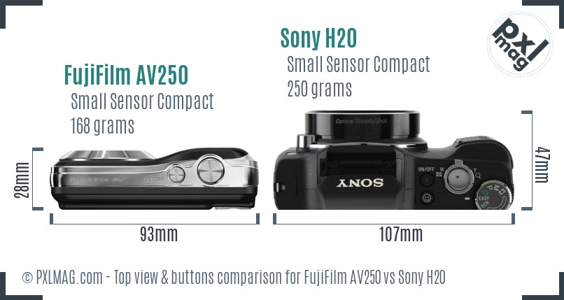 FujiFilm AV250 vs Sony H20 top view buttons comparison