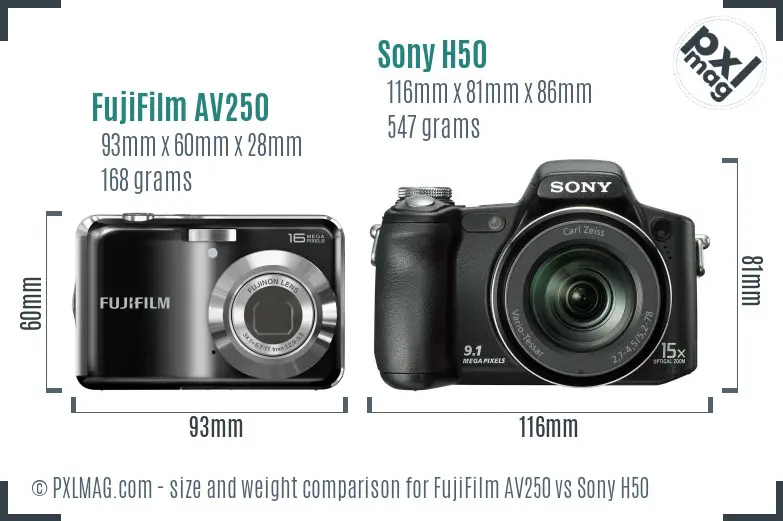 FujiFilm AV250 vs Sony H50 size comparison FujiFilm AV250 vs Sony H50 size comparison