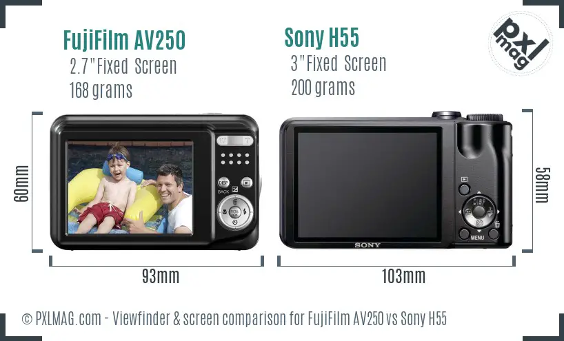 FujiFilm AV250 vs Sony H55 Screen and Viewfinder comparison