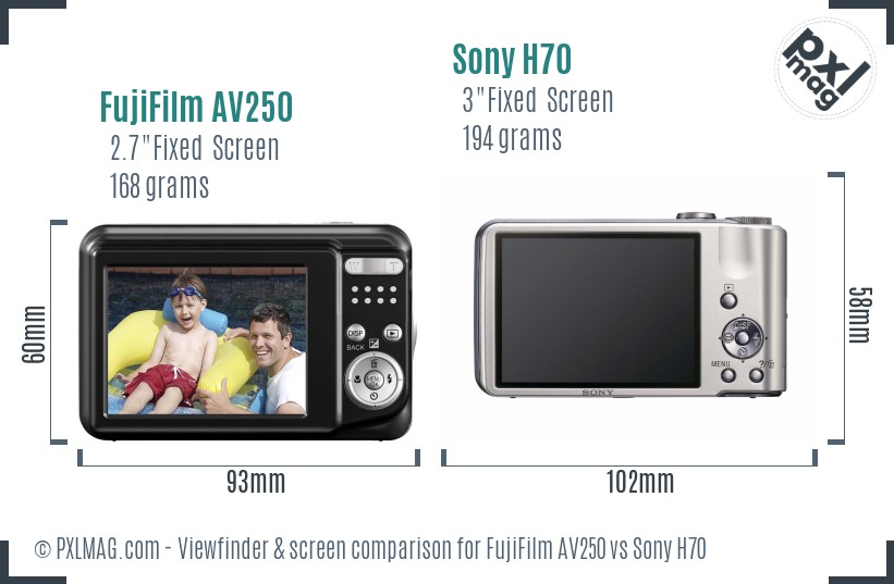 FujiFilm AV250 vs Sony H70 Screen and Viewfinder comparison